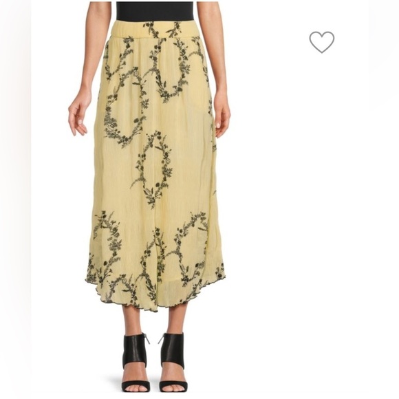 Ganni Butter Yellow & Black Floral Pleated Georgette Maxi Skirt Size 4 - Picture 2 of 9
